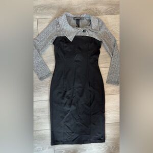 Homeyee Size Small 4 Herringbone Black Retro Colorblock Dress Long Sl New W Tags